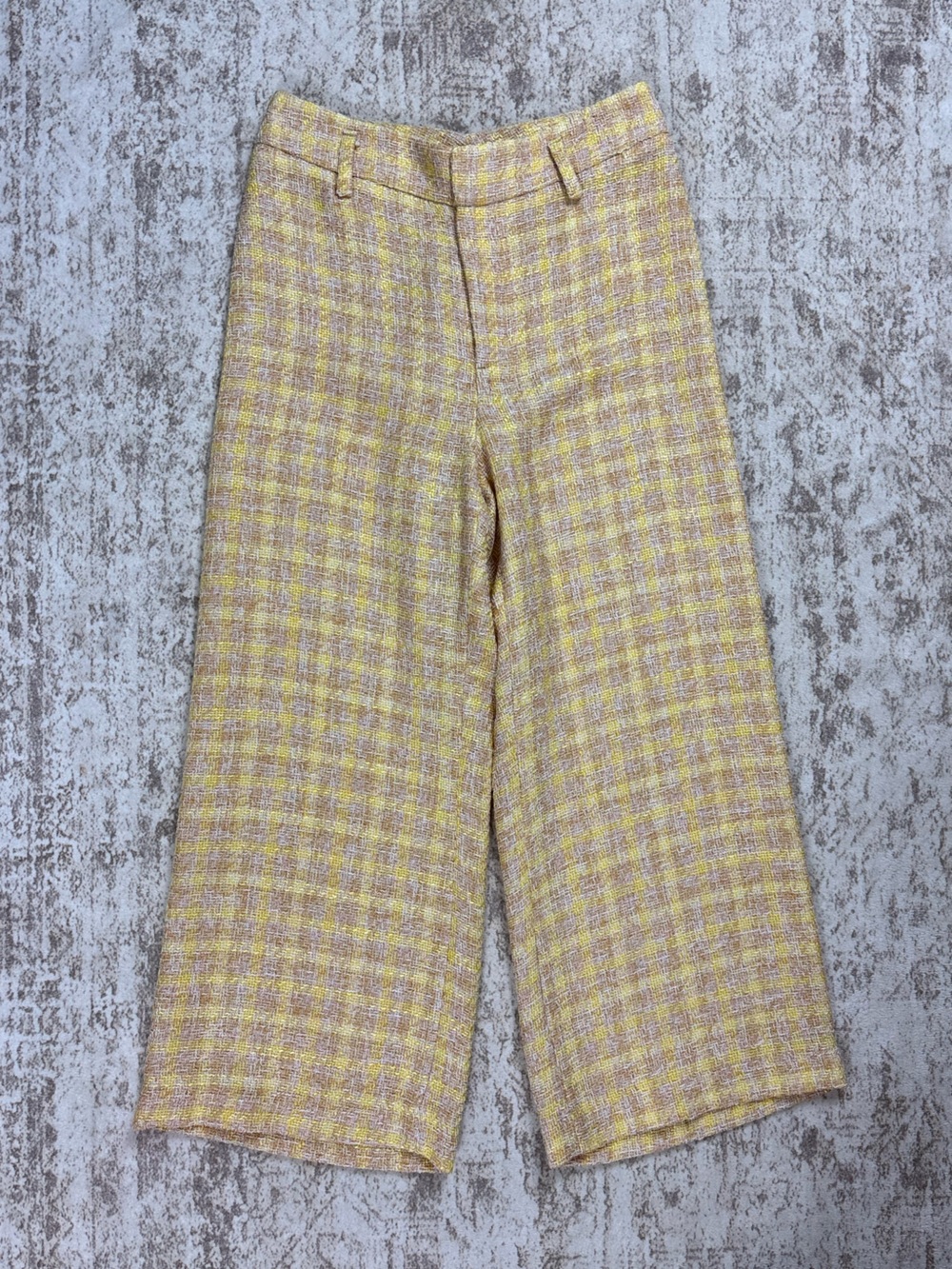 Zara Yellow Tweed Cropped Wide Leg Pants Size M